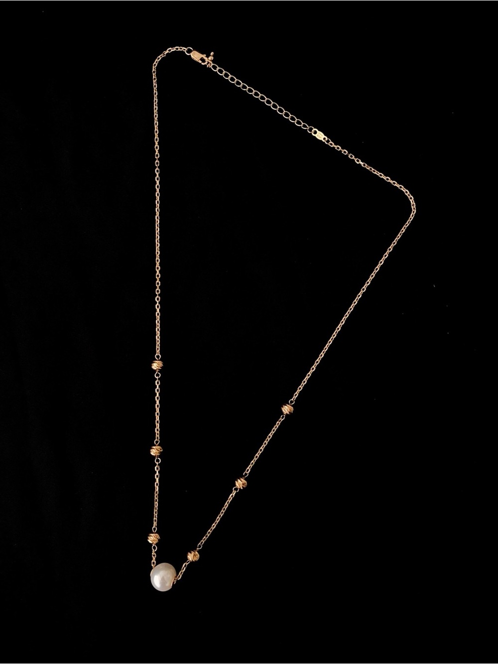 Sterling Silver .925 Gold Vermeil Pearl Station Necklace - Picture 2 of 4